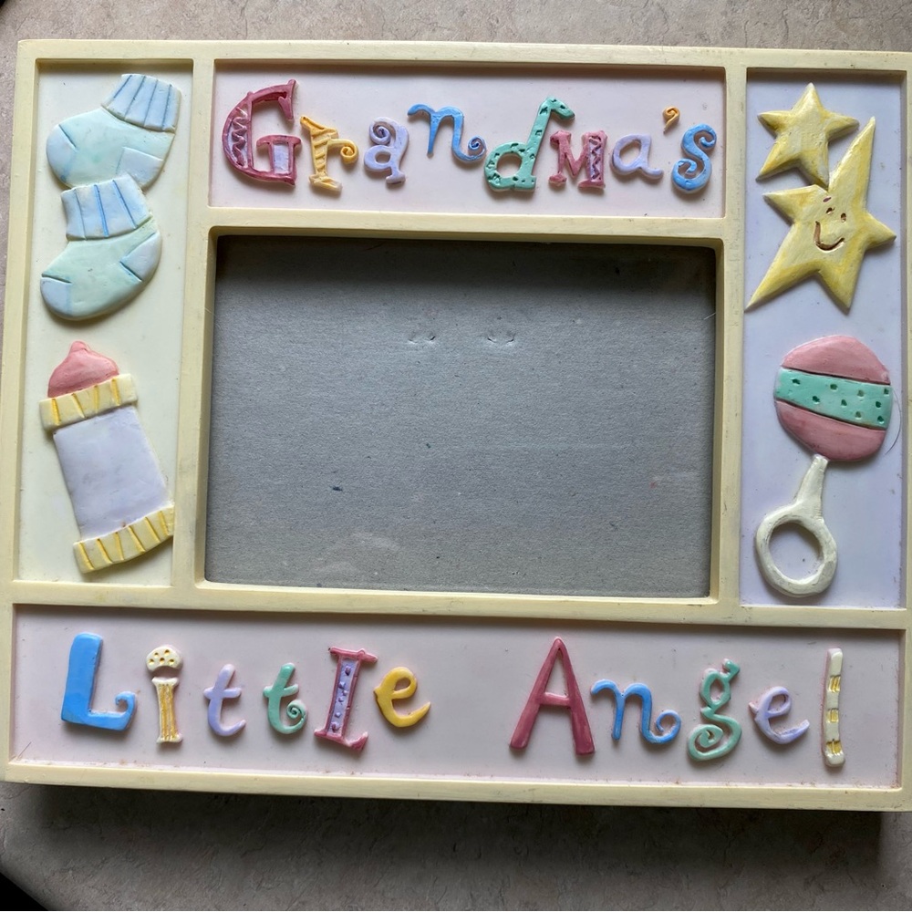 Vintage 90s “Grandmas Little Angel” Photo Frame Resin/Ceramic 3D Baby Nursery